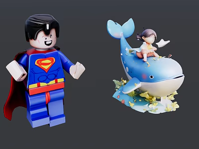 Lego and Whale Toy Ornaments Combo 3d model Lego and Whale Toy Ornaments Combo 3d model