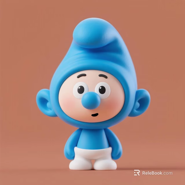 Cute Blue Smurf Doll With Hat Ears Big Eyes Round Nose White Pants Orange Background 3d model 