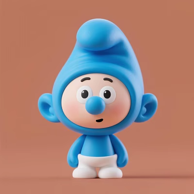 Cute Blue Smurf Doll With Hat Ears Big Eyes Round Nose White Pants Orange Background 3d model