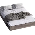 Modern Double Bed With Wooden Frame Gray Pillows And White Bedding 3d model