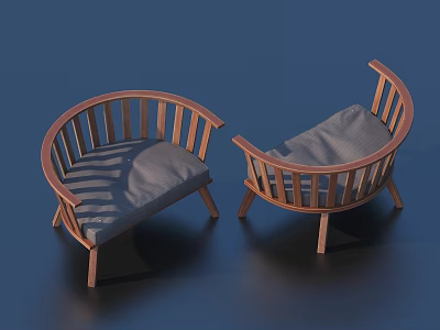 Modern Minimalist Single Chair With Wooden Frame Curved Design And Gray Cushion 3d model