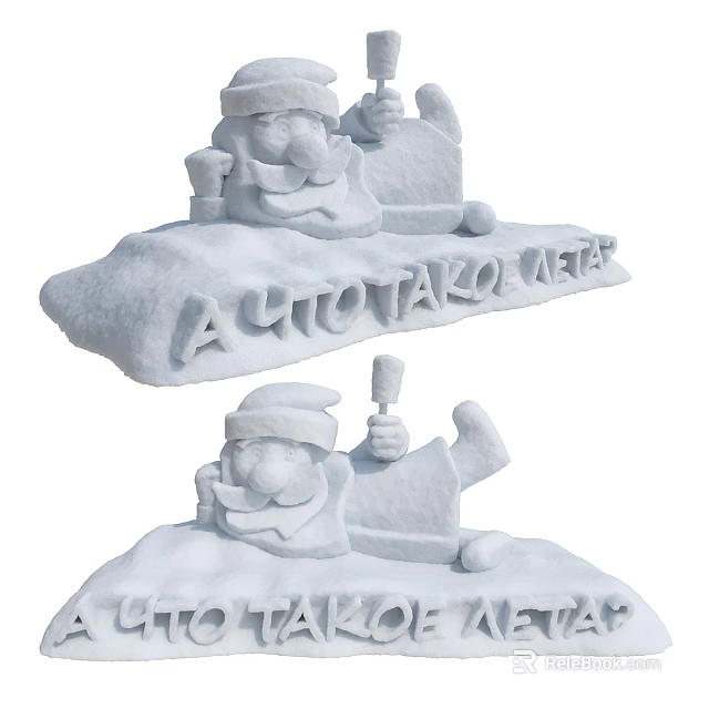 Detailed Snow Sculpture Carved Figure Holding Object With Inscribed Text Elements 3d model 