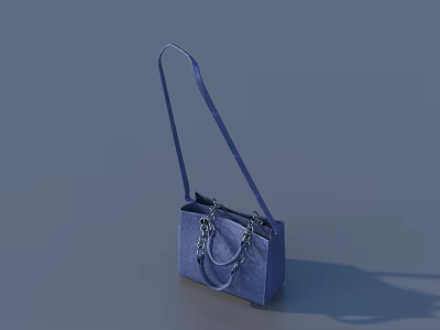 Stylish Blue Leather Handbag With Top Handle Long Shoulder Strap And Chain Details 3d model