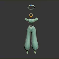 Turquoise Sleeveless Jumpsuit With Baggy Pants Orange Necklace And Blue Headband