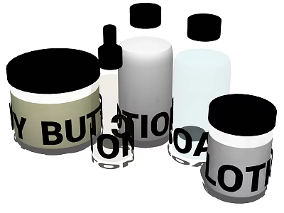 Bathroom Accessories With Lotion Oil Bottles Jars And Labeled Containers 3d model