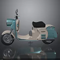 Vintage BAKAN Scooter In Turquoise And Beige With Black Seat And Round Headlight