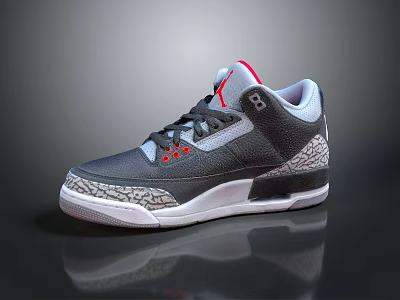 Grey Sports Sneakers With Red Accents Cracked Leather And White Sole 3d model
