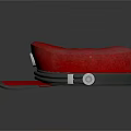 Red Formal Hat With Circular Top Gray Edging And Metallic Buckles