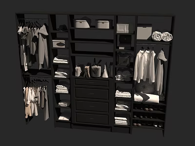 Modern Open Wardrobe With Shelves Hanging Folded Clothes Drawers And Shoes 3d model