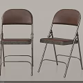 Folding Dining Chairs with Brown Upholstered Seats and Black Metal Frames 3d model