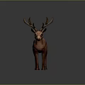 3D Model Deer in Low Poly Style with Pinkish Brown Color and Antlers