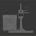 Sculptural Grey Mechanical Structure With Pedestal Base And Concrete Box Components