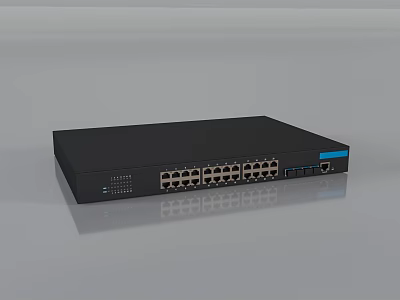 Industrial Network Switch With Multiple Ethernet Ports Black Housing And Blue Interface 3d model