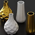 Gold And White Decorative Vases With Geometric Patterns And Modern Design