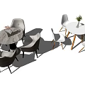 Gray and White Round Table Sets with Four Chairs and Decorative Plants 3d model