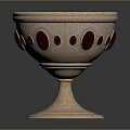Antique Furniture Decorative Cup With Intricate Carvings And Red Stones