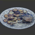 Household Dinner Plate With Blue White Pattern And Roasted Chicken Leg Potato Slices