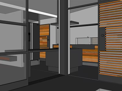 Modern Detached Villa Interior With Open Concept Design Glass Doors And Wooden Elements 3d model