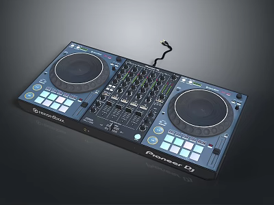 Professional Pioneer DJ Electronic Controller With Dual Turntables Buttons Knobs And Cable 3d model