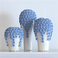 Three Piece Decorative Ornament Set With Blue Flower Decor And White Vases