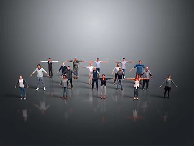 Group Of Men Holding Hands In Circle On Gray Background With Casual Clothing 3d model