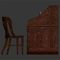 Dark Brown Wooden Desk With Drawers Wooden Chair Candlestick And Wooden Top Detail
