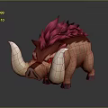 3D Animated Boar With Pink Spiky Mane Large White Tusks Red Eyes And Brown Body