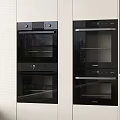 Modern Kitchen With Built In Black Ovens And Kitchen Appliances Setup 3d model