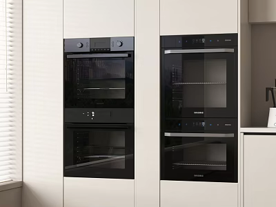 Modern Kitchen With Built In Black Ovens And Kitchen Appliances Setup 3d model