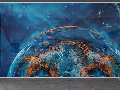 Modern Background Wall With Earth Globe Design Blue Brown Tones And Natural Terrain 3d model