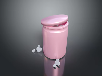 Pink Jar With Open Lid And White Heart Decorations On Dark Background 3d model