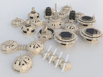 Futuristic Sci Fi Colony Complex With Dome Buildings And Connectors 3d model