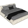 Comfortable Modern Upholstered Double Bed With Gray Sheets And Black Pillows 3d model