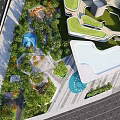 Modern Commercial Landscape Design With Green Spaces Water Features Trees And Recreational Pathways