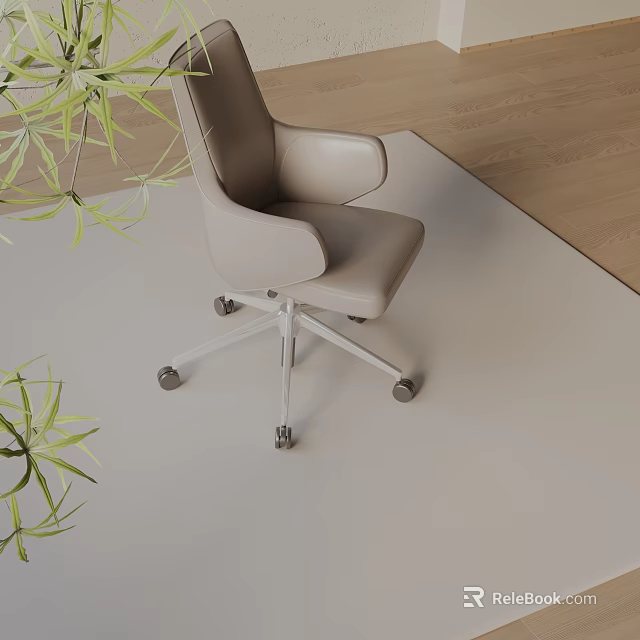 Modern Beige Leather Office Chair Ergonomic Swivel Design With Wheels On Carpet 3d model 