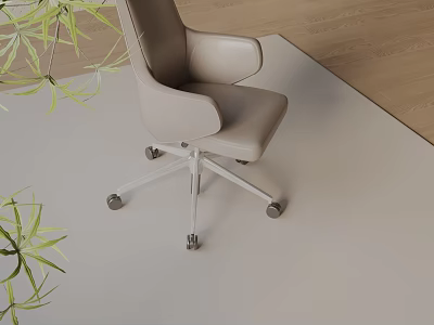 Modern Beige Leather Office Chair Ergonomic Swivel Design With Wheels On Carpet 3d model