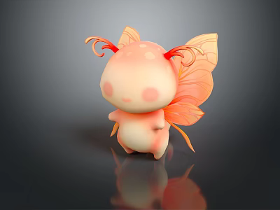 Cute Game Animation Character With Pink Chubby Body Red Antennae And Butterfly Wings 3d model
