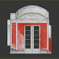 Elevator Hallway With Red Walls White Decorative Arches Windows And Doors