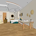Luxurious Hotel Room Interior With Bed Bathtub Wooden Floor And Wall Decor
