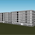 Modern Office Building Exterior With Glass Curtain Wall And Pedestrians Walking Outside