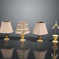 Modern Decorative Lamp Set With Four Pieces Gold Base And Patterned Fabric Shades