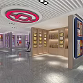 Modern Exhibition Hall Interior With Display Cabinets Exhibits And Ceiling Logo 3d model