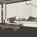 Modern Neutral Tones Living Room Interior With Beige Sofa Wooden Coffee Table And Floor Lamp