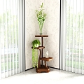 Chinese style flower stand solid wood dream curtain art paint 3d model