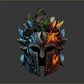 Ornate Fantasy Helmet Design With Fiery Flames Colored Gems And Spiked Details