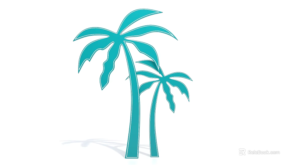 Two Blue Palm Trees Simple Illustration With Tropical Leaf Design 3d model