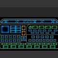 Illuminated Electronic Control Panel with Glowing Keyboard and Spaceship Night City Screen