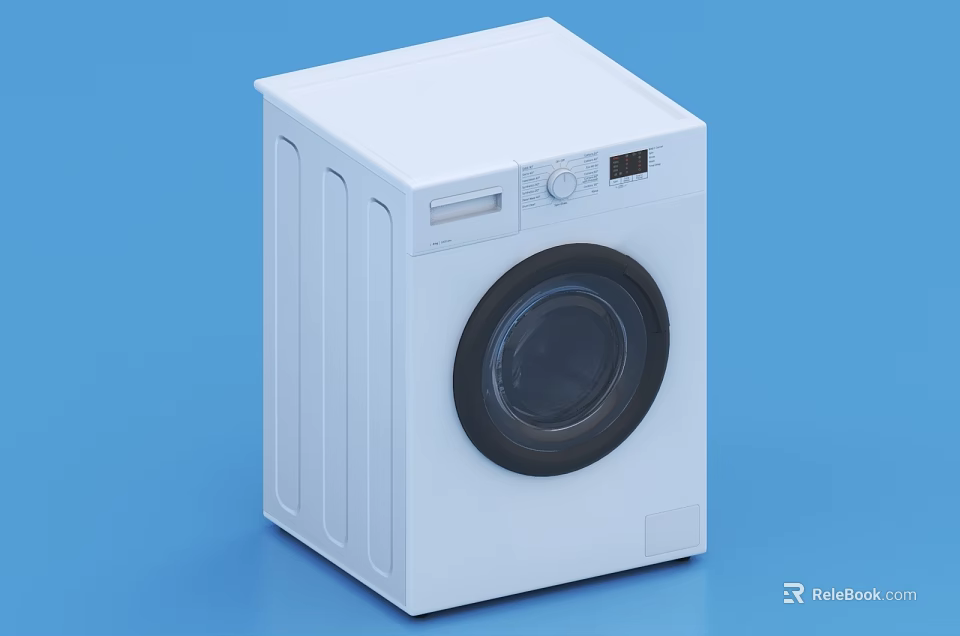 White Modern Washing Machine With Front Control Panel Digital Display And Round Door 3d model 