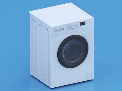 White Modern Washing Machine With Front Control Panel Digital Display And Round Door 3d model