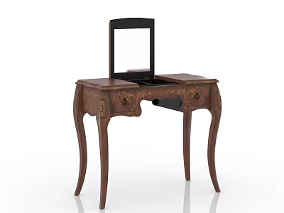 Classic Wooden Dressing Table With Carved Details Curved Legs And Mirror 3d model
